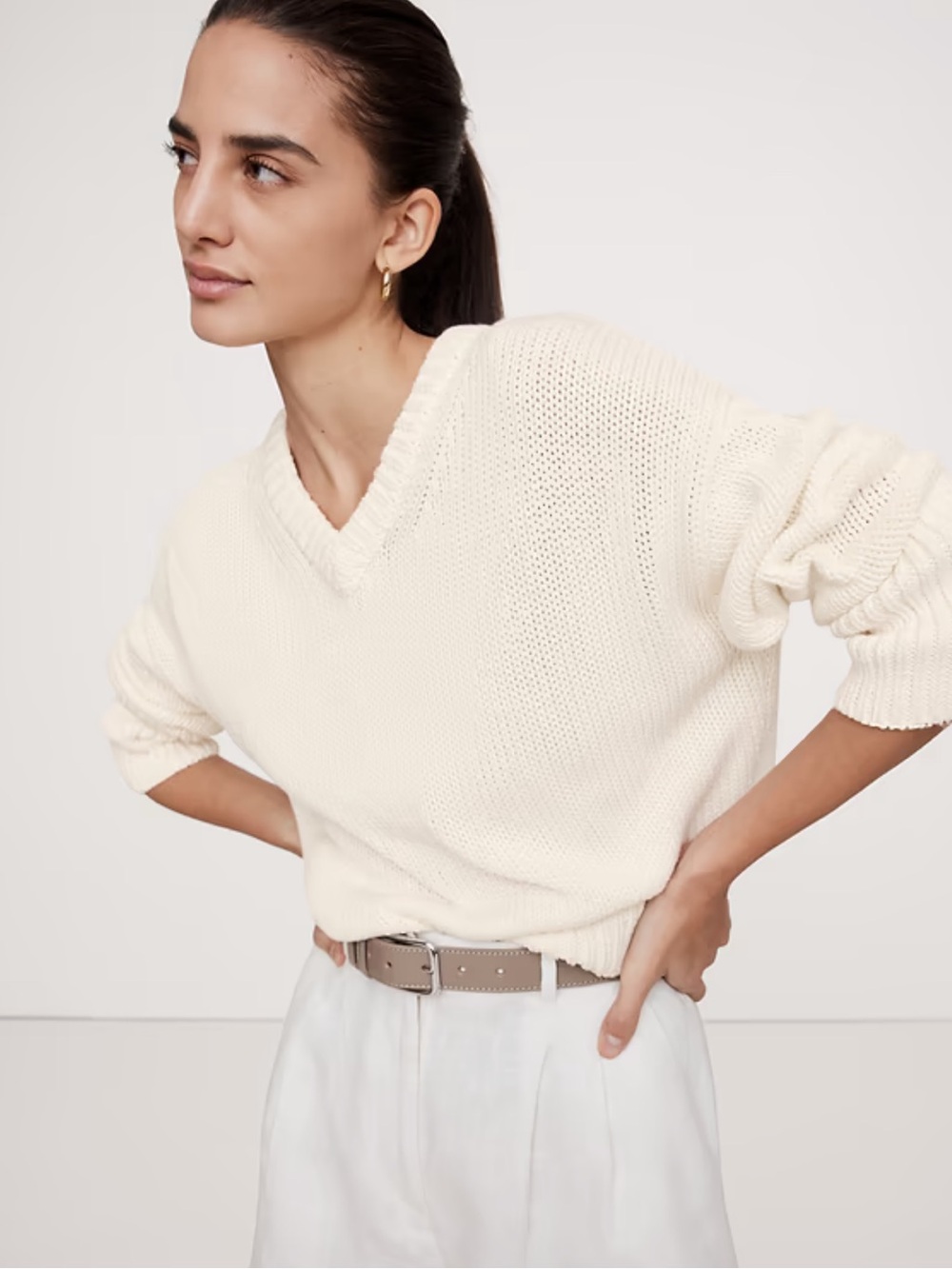 Banana Republic V-Neck Sweater, Beige — Size XS